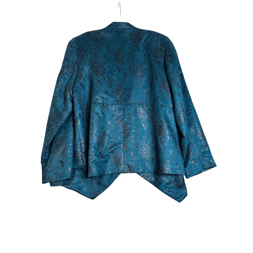 Investments II 18W Teal Metallic Open Front Blazer Jacket Jewel Tone Faux Suede - Picture 9 of 10